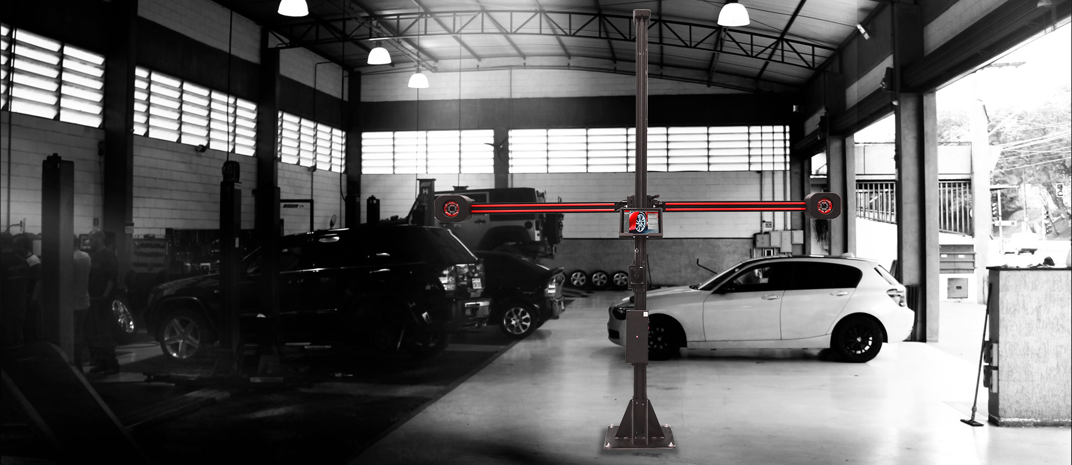 John Bean V2180 Wheel Aligner in a garage setting
