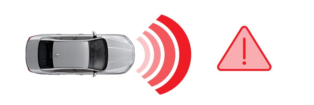 A car with a visual representation of front camera system
